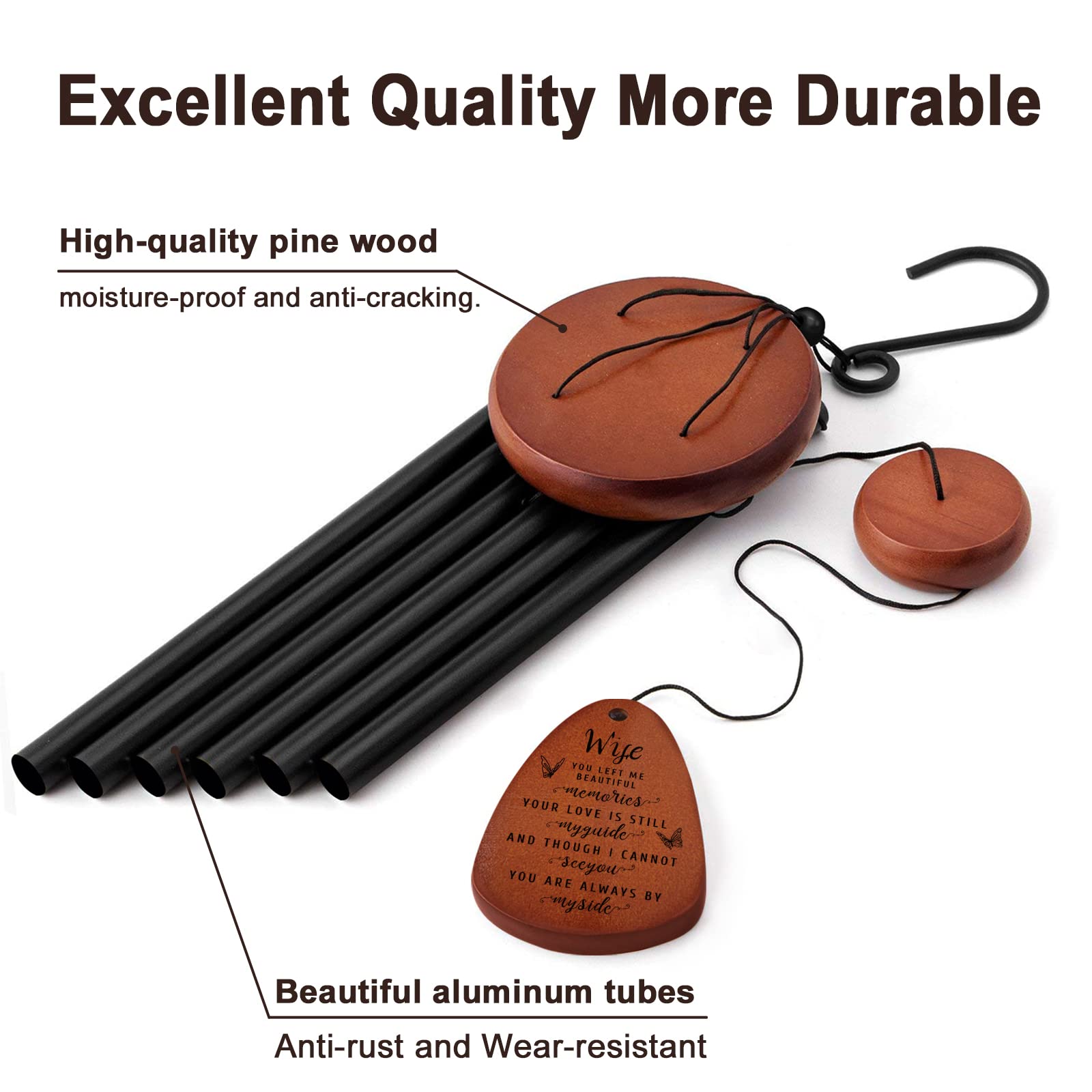 Memorial Wind Chimes for Loss of Wife - Sympathy & Bereavement Gifts for Loved Ones - Handcrafted Memorial Keepsake for Healing & Remembrance - Perfect for Gardens, Patios & Memorial Spaces