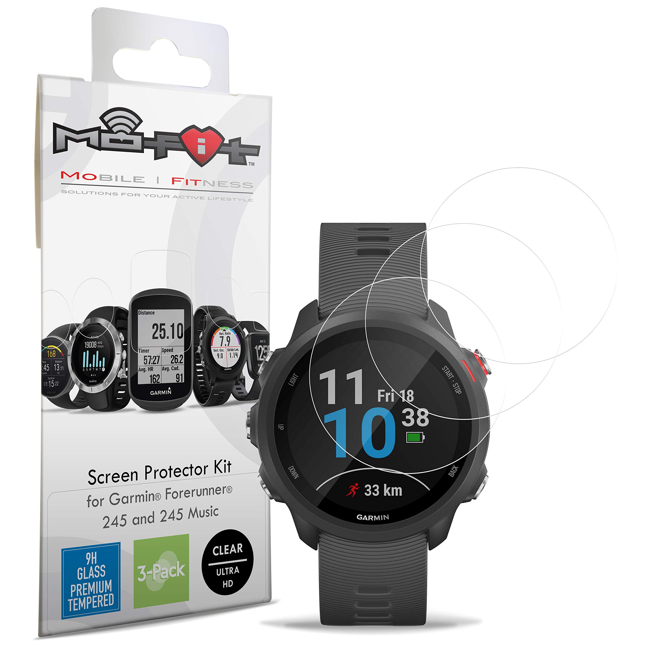 Garmin Forerunner 245 Tempered Glass Screen Protector 3-Pack for Running & Sports