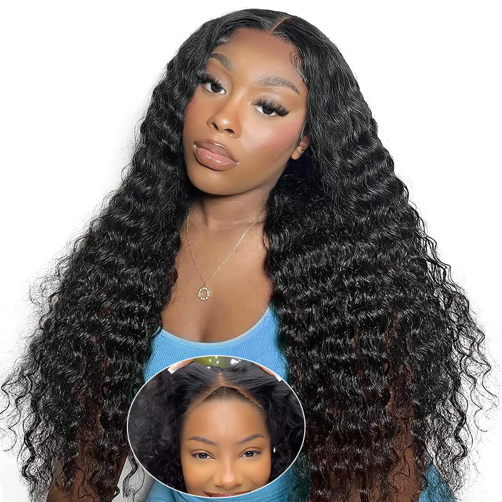 Wear and Go Glueless Human Hair Wigs - Pre Plucked, Pre Cut HD Lace Front Wig with Baby Hair | 200% Density Deep Wave Curly Wigs for Black Women | Natural Color | Perfect for Daily Wear, Parties & Special Occasions