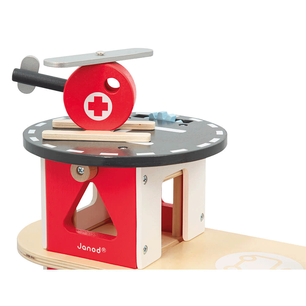Janod Bolid Fire Station Toy - Wooden Fire Truck Playset for Kids, Pretend Play & Imaginative Learning - Perfect for Preschoolers & Toddlers (Indoor Play, Birthday Gifts, Daycare Activities)