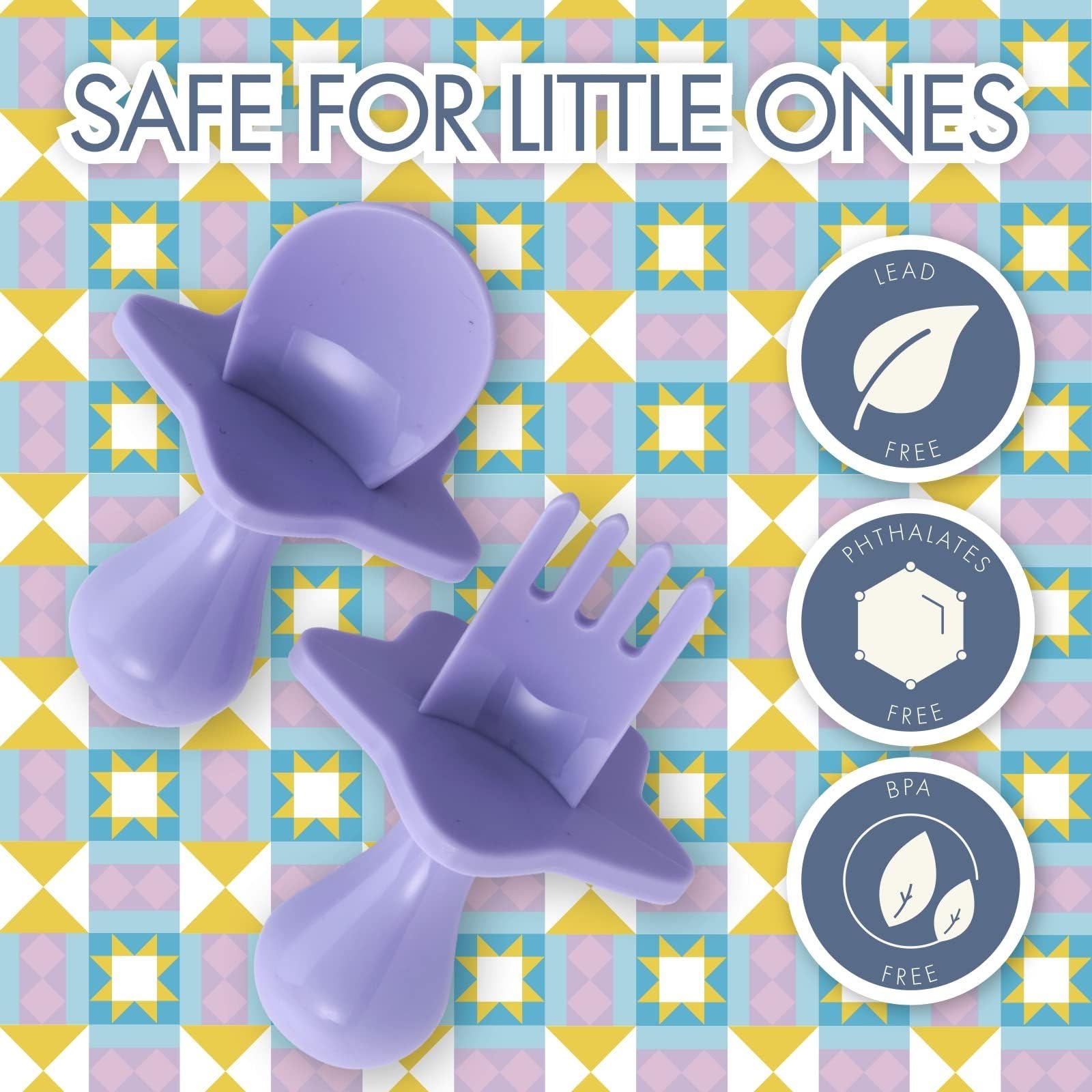 Nooli Toddler Utensil Set - BPA Free Baby Fork & Spoon for Kids - Soft Silicone Feeding Tools - Dishwasher & Sterilizer Safe - Perfect for Baby-Led Weaning & First Self-Feeding - Lavender