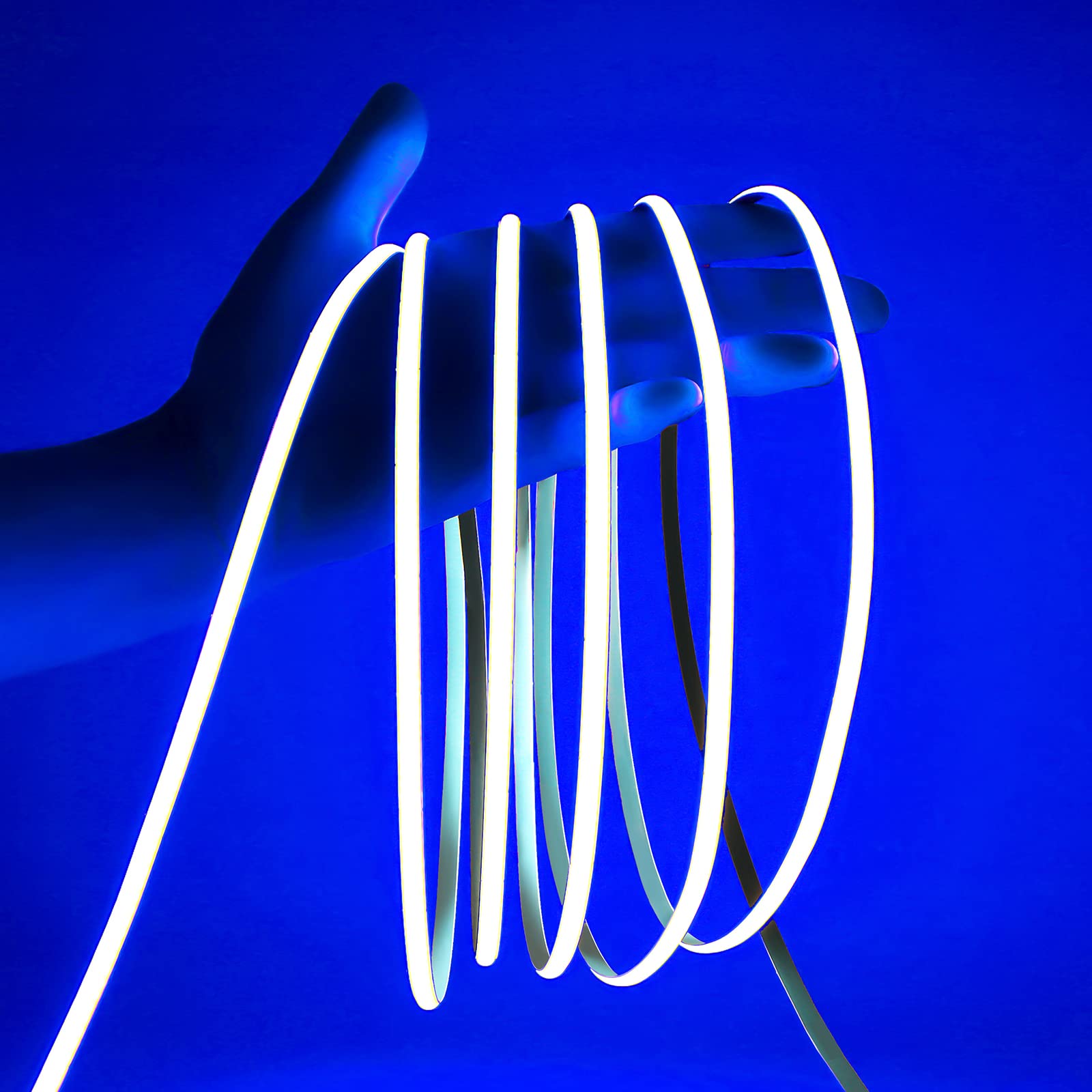 5mm Blue 12V COB LED Strip Light - High Brightness RA90 Flexible LED Tape, 5m/16.4FT Cuttable Waterproof Decorative Lighting for Cars, Bars, Offices & Home Indoor Decor (DC12V) - Perfect for Accent Lighting, Under Cabinet, Ceiling & DIY Projects