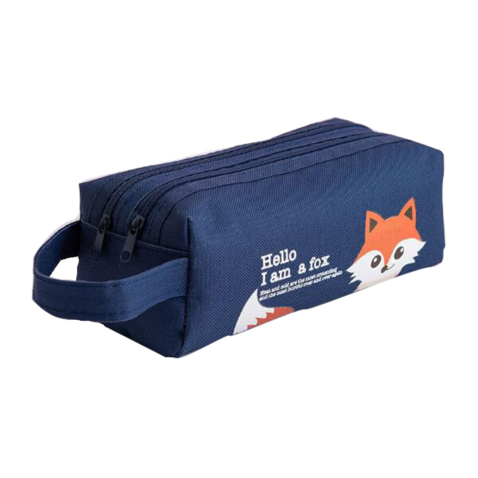Musltaiy Double Zipper Pen Case - Portable Manga & Stationery Storage Organizer Bag, Navy Blue Fox Design - Perfect for Artists, Students & Office Supplies Organization