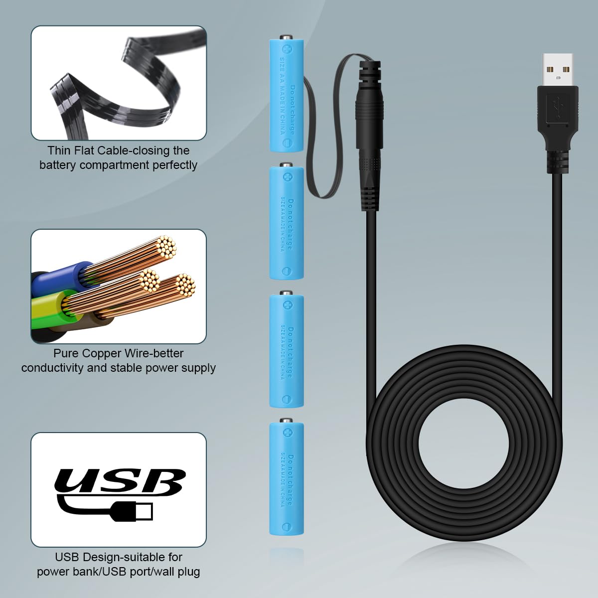 Lenink AA Battery Power Supply Cable - Replacement for AA Batteries | Portable Power Solution for Cameras, Toys, and Electronics