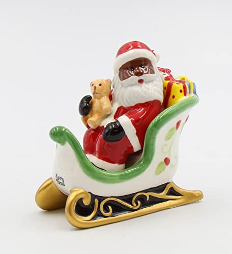 Ethnic Santa Riding Sleigh Salt and Pepper Shaker Set - Colorful Christmas Kitchen Decor for Holiday Dining & Gift Giving