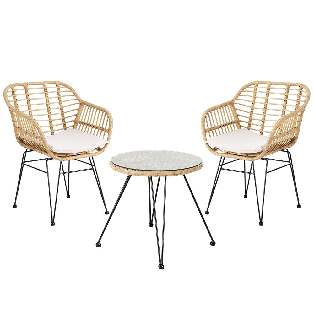 3-Piece Outdoor Bistro Set with Table, Chairs & Cushions - Patio Garden Furniture in Grey - Perfect for Backyard, Balcony or Poolside Relaxation