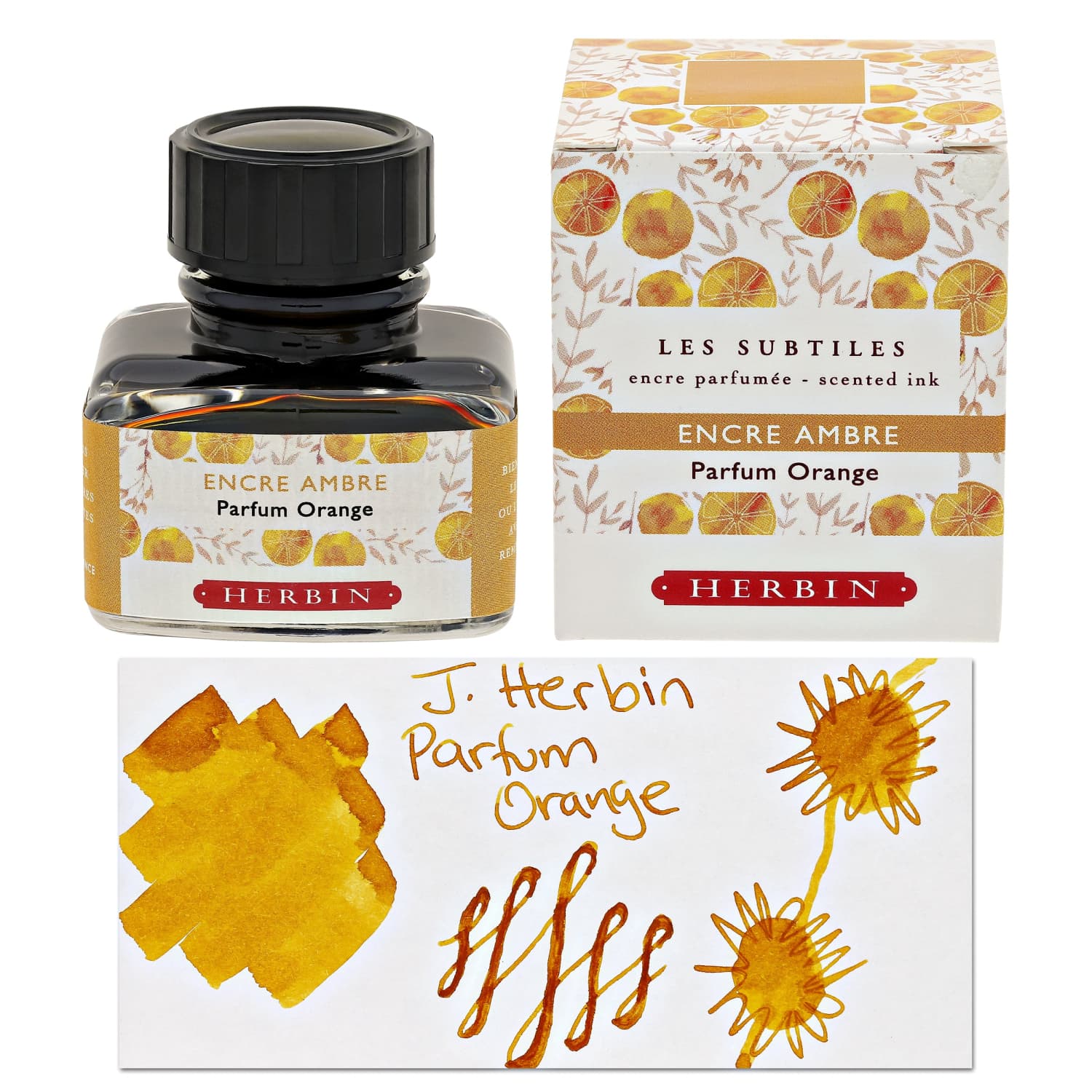 J. Herbin Amber Fountain Pen Ink - Orange Scented, 30mL Bottle for Calligraphy & Writing - Perfect for Journals, Letters & Artistic Projects