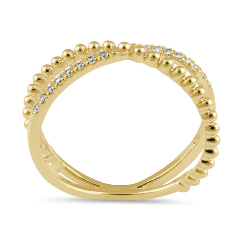 14K Solid Gold CZ Pave & Bead X Ring for Women - Elegant Stackable Ring for Everyday Wear, Anniversary Gifts & Special Occasions