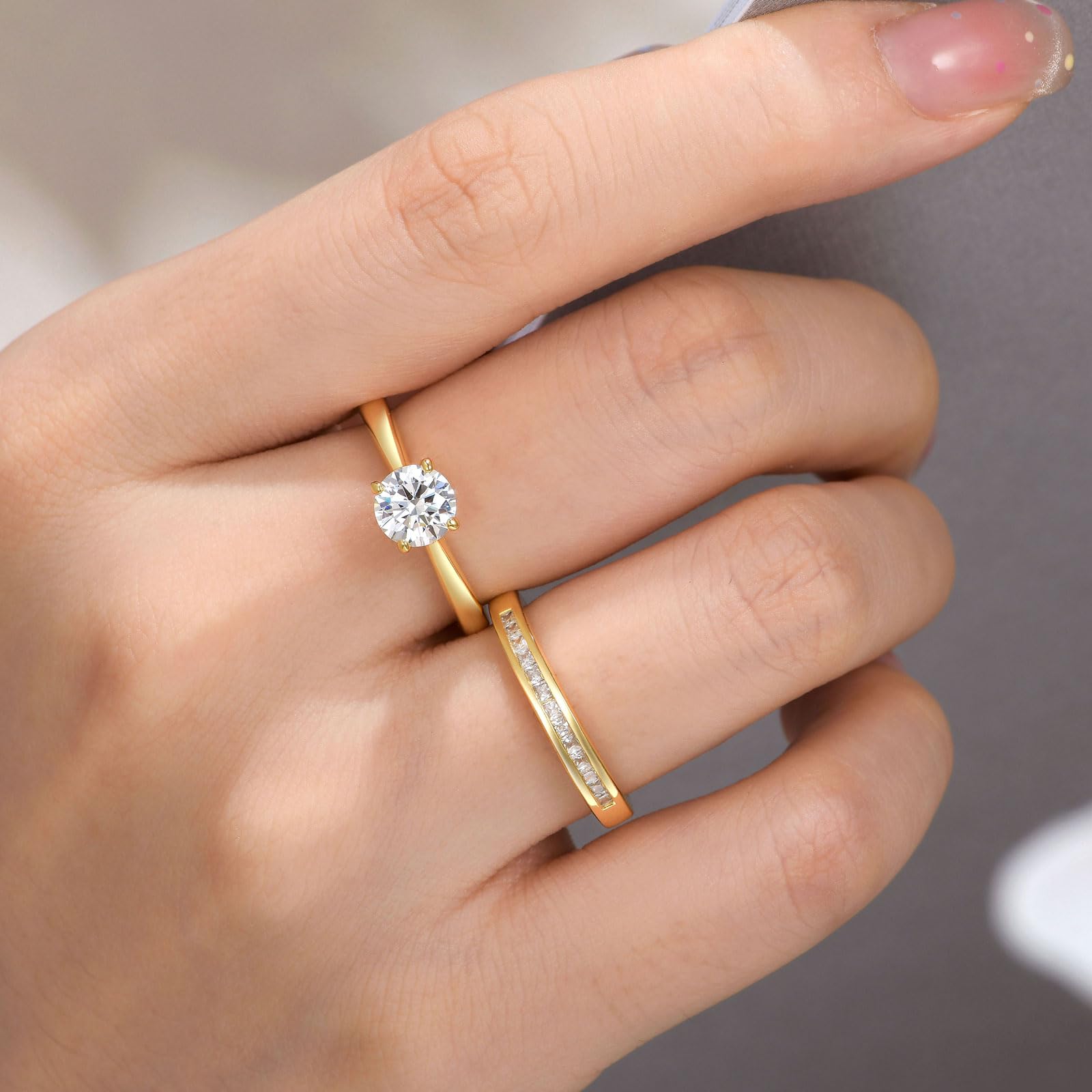 SHELOVES Sterling Silver Engagement Ring & Wedding Band Set with Round CZ Cubic Zirconia (Size 4.5-13) - Elegant Bridal Jewelry for Proposals, Anniversaries & Special Occasions