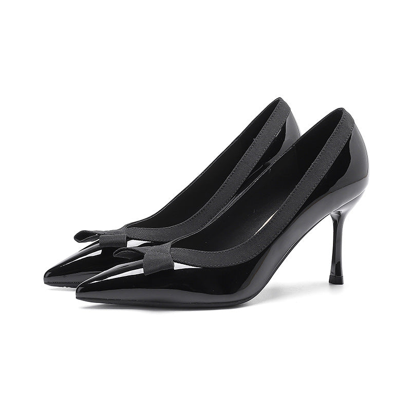 2025 Women's 811 16 Patent Leather Pointed Toe Stiletto High Heels - Professional Commuter Pumps with Bow Detail for Office, Party & Formal Events