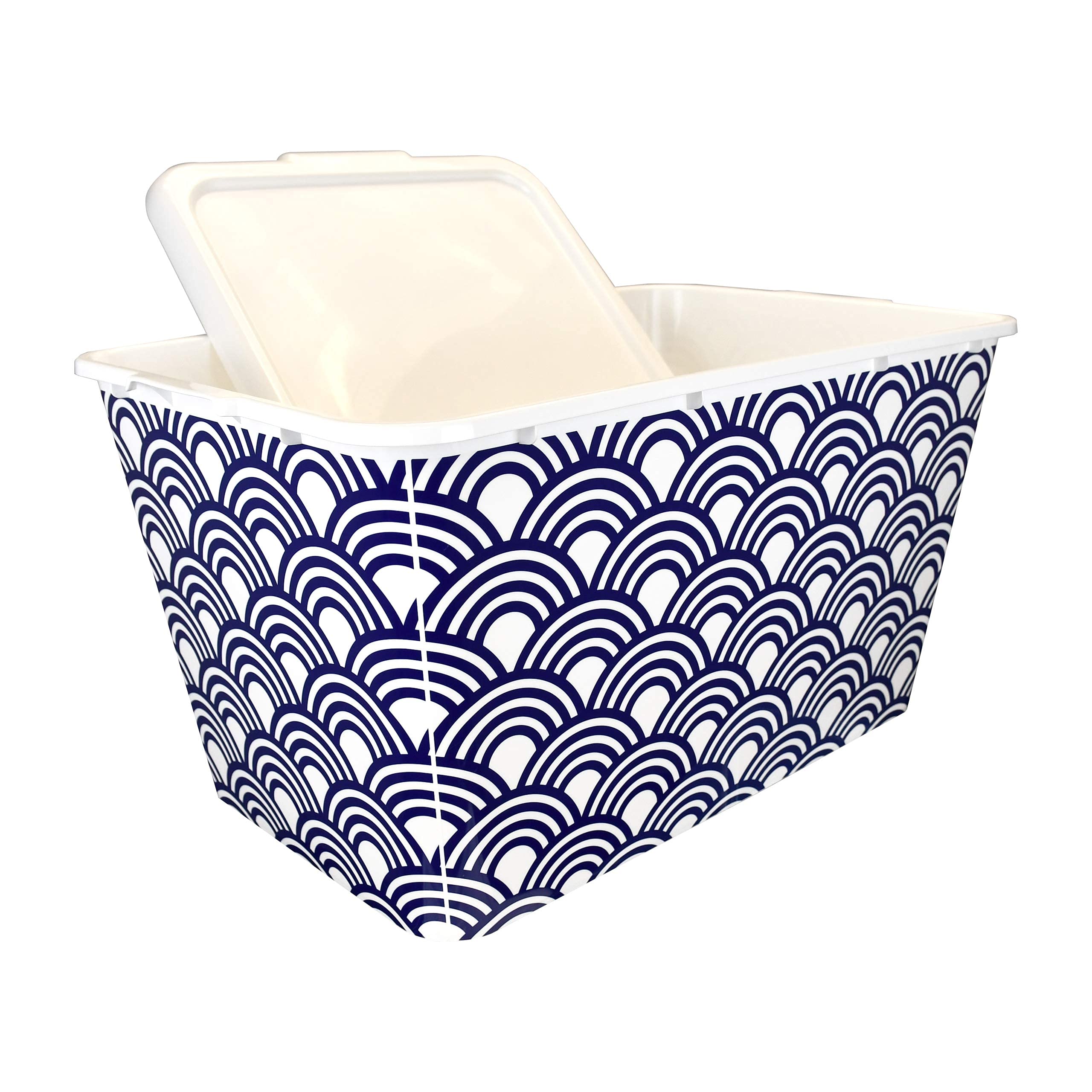 14.5-Gallon Stackable Plastic Storage Bins with White Lids - 4-Pack Blue Rainbow Containers for Home Organization, Garage Storage & Moving Supplies