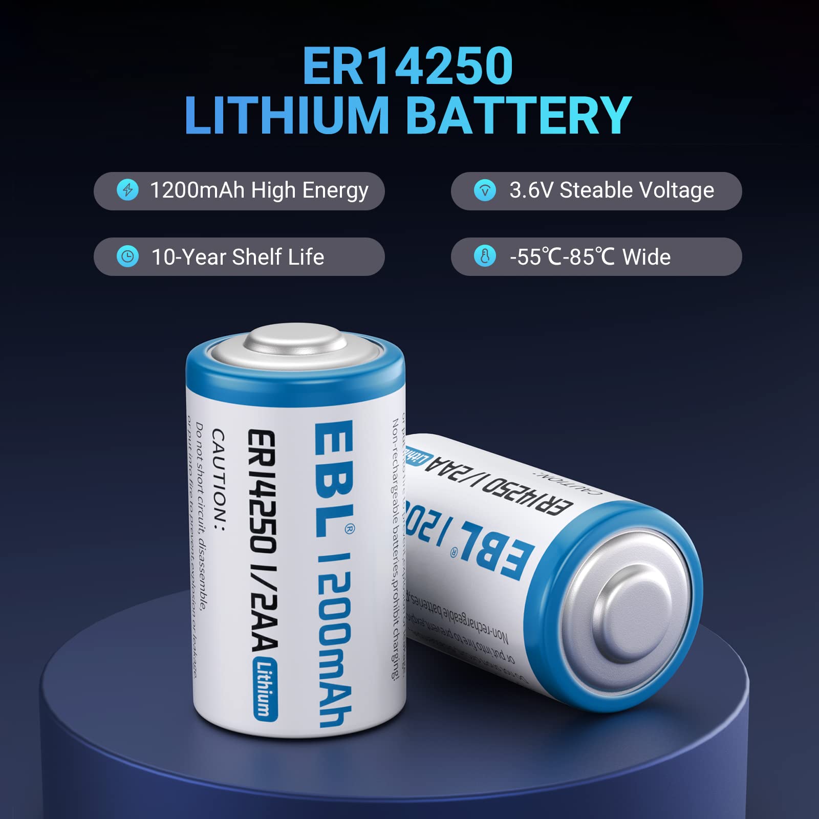 EBL ER14250 3.6V 1200mAh 1/2 AA Lithium Non-Rechargeable Batteries - Long Lasting Power for Medical Devices, Security Systems & Industrial Equipment