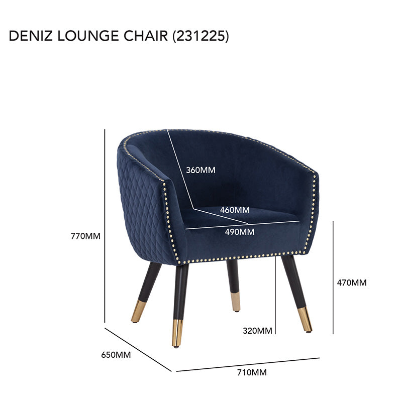 DENIZ Lounge Chair - Navy Blue Modern Accent Chair for Living Room, Bedroom, or Office - Comfortable Reading & Relaxing Chair with Sturdy Frame