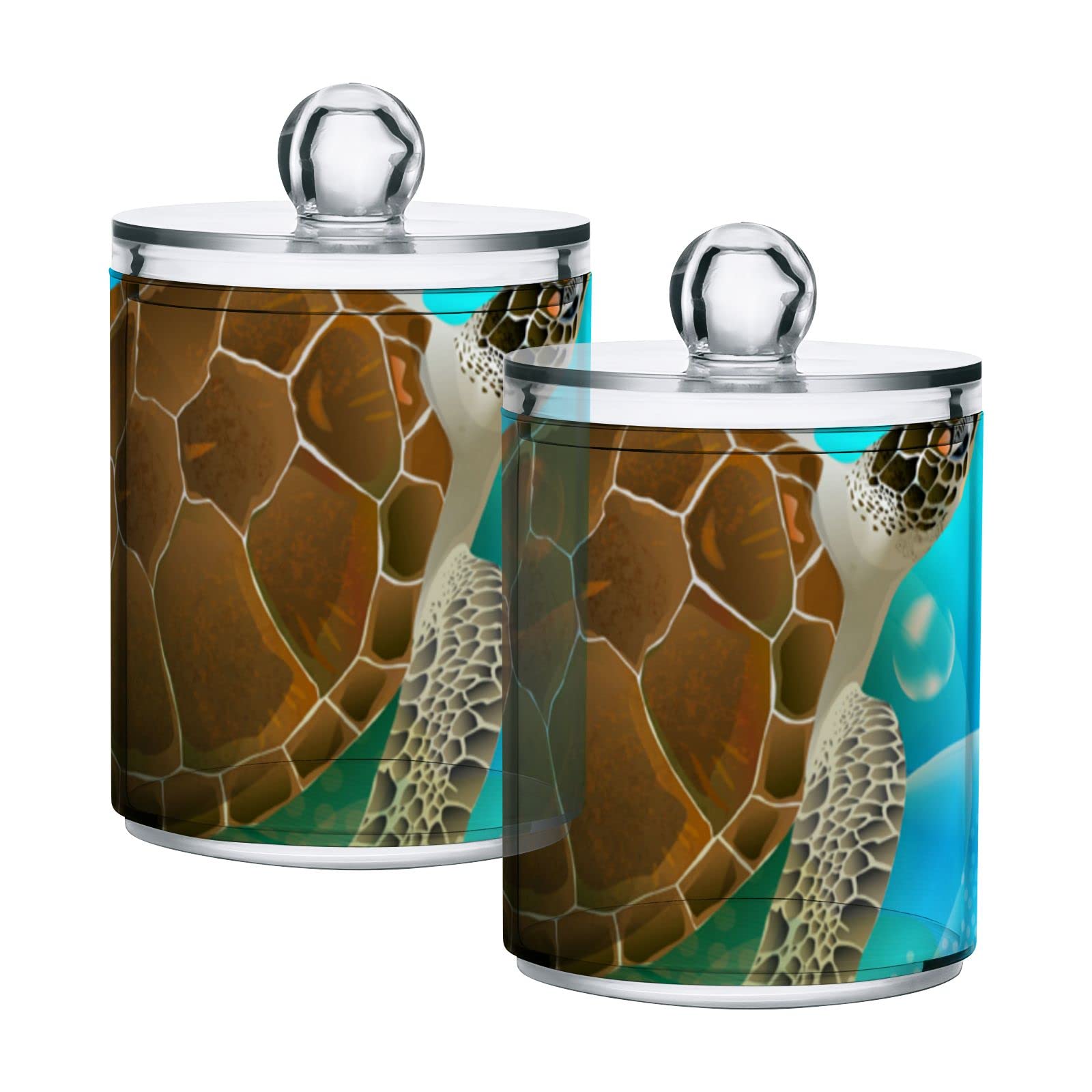 Set of 4 Turquoise Blue Plastic Storage Jars with Lids - 10oz Translucent Food Containers for Tea, Cookies, Cotton Swabs | Ocean-Themed Kitchen & Bathroom Organization | Airtight Canning Jars for Pantry, Spices & Beauty Supplies