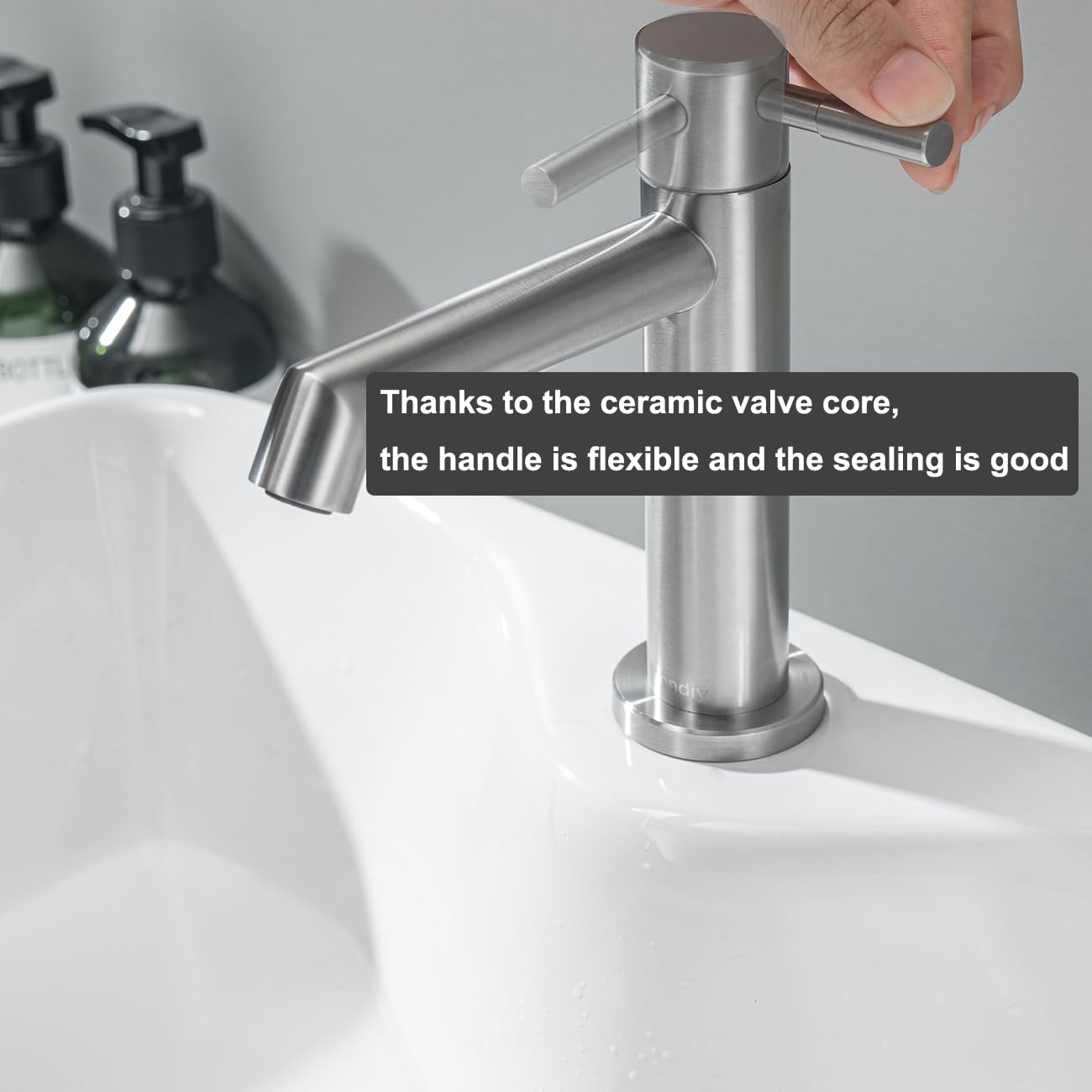 Cold Water Bathroom Faucet with Supply Hose - 304 Stainless Steel Single Handle Sink Faucet, Removable Aerator, Brushed Finish - Perfect for Guest Toilets, Powder Rooms & Water-Saving Applications