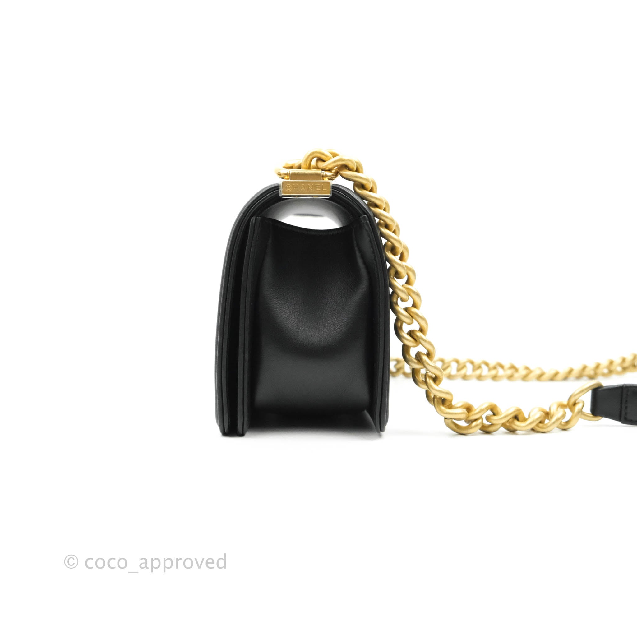 Chanel Boy Quilted Small Handbag Black Calfskin Leather with Aged Gold Hardware - Perfect for Evening Events, Parties & Luxury Fashion Accessories
