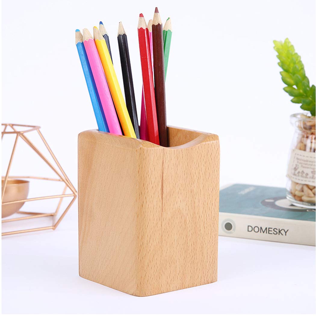 Premium Wooden Pen Holder - Natural Beech Wood Desk Organizer for Pens, Pencils & Office Supplies - Perfect for Home, Office & Classroom Use - Stylish & Functional Gift Idea