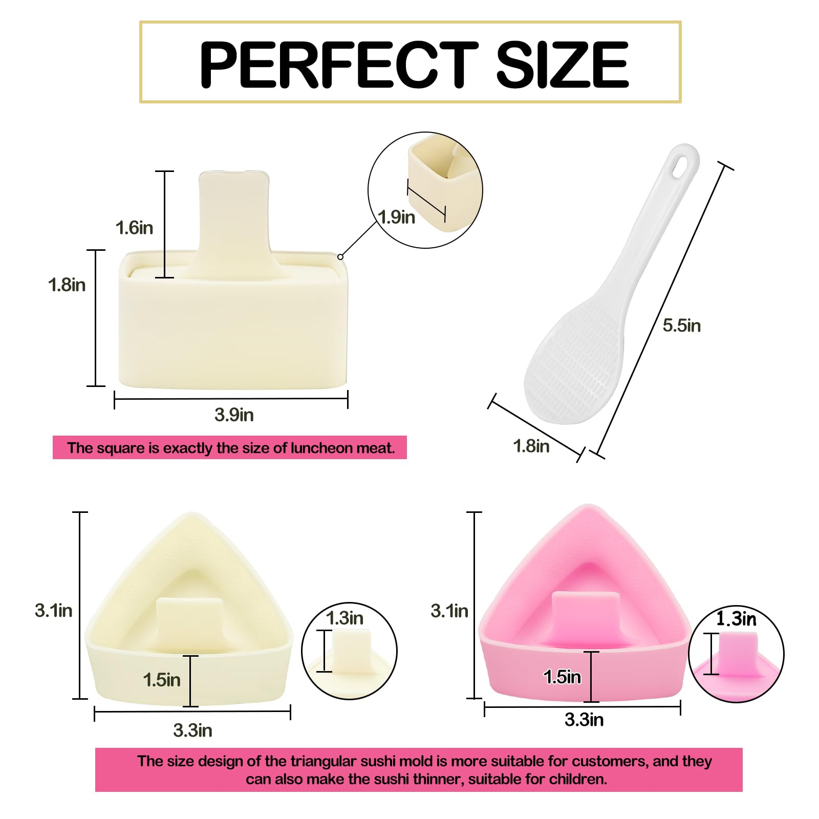 3-Piece Onigiri Mold Set - Large Triangle Rice Ball & Musubi Maker Press - Japanese Sushi Making Kit for Bento Lunch Box | Perfect for Home Meal Prep, School Lunches & Party Snacks
