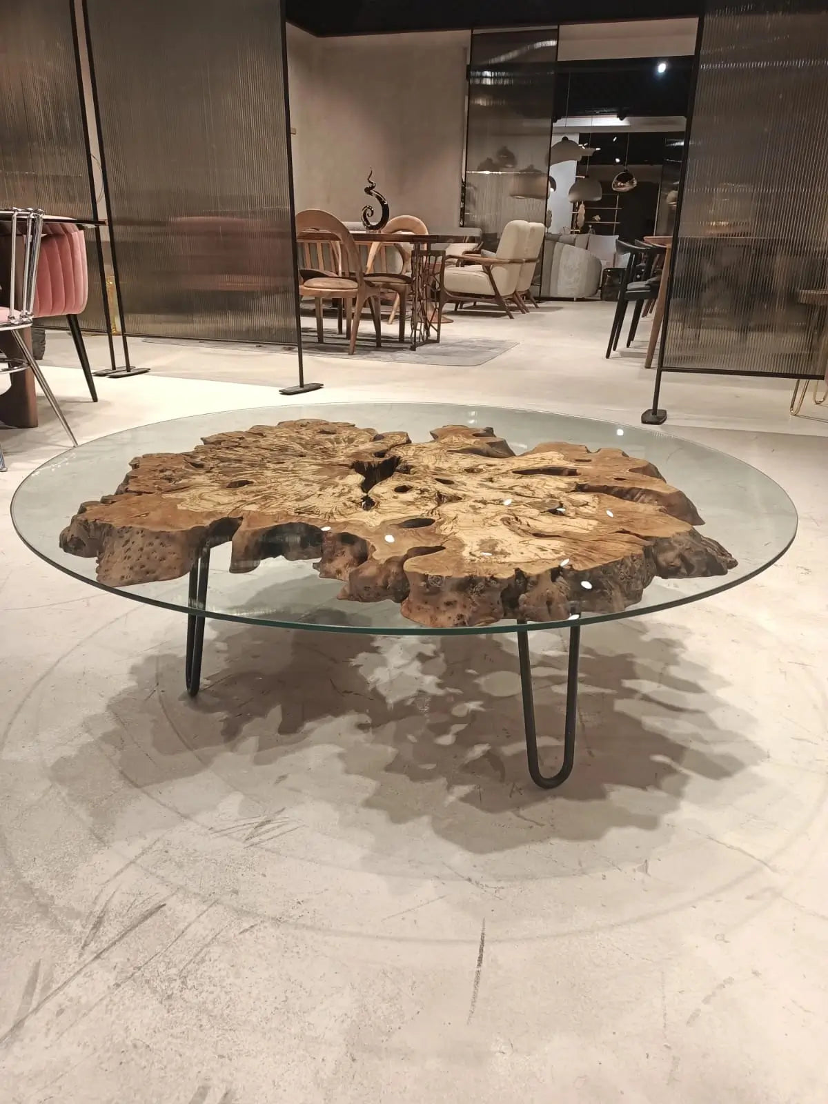 Handcrafted Olive Wood Rustic Coffee Table with Tempered Glass Top - Perfect for Living Room, Farmhouse & Modern Home Decor