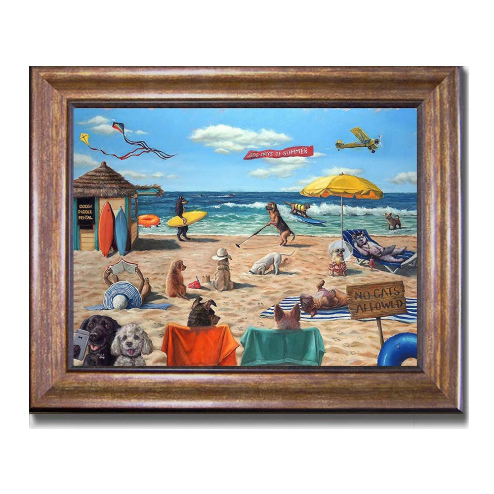 Lucia Heffernan Dog Beach Premium Bronze Framed Canvas Art - 28x36 Inch Ready-to-Hang Wall Decor - Perfect for Living Room, Bedroom & Beach House Decorations
