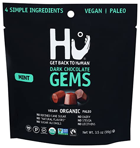 Organic Mint Dark Chocolate Gems by HU KITCHEN - 3.5oz | Vegan, Paleo, Gluten-Free | Perfect for Gifts, Desserts & Healthy Snacking