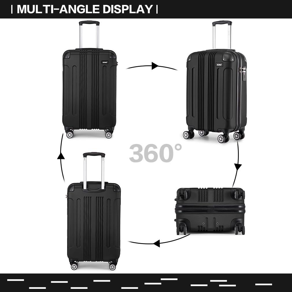 Kono 55x35x20cm ABS Hard Shell Carry-On Luggage - 33L Cabin Approved Travel Suitcase with Wheels (Black) | Perfect for Airplane, Business Trips & Weekend Getaways