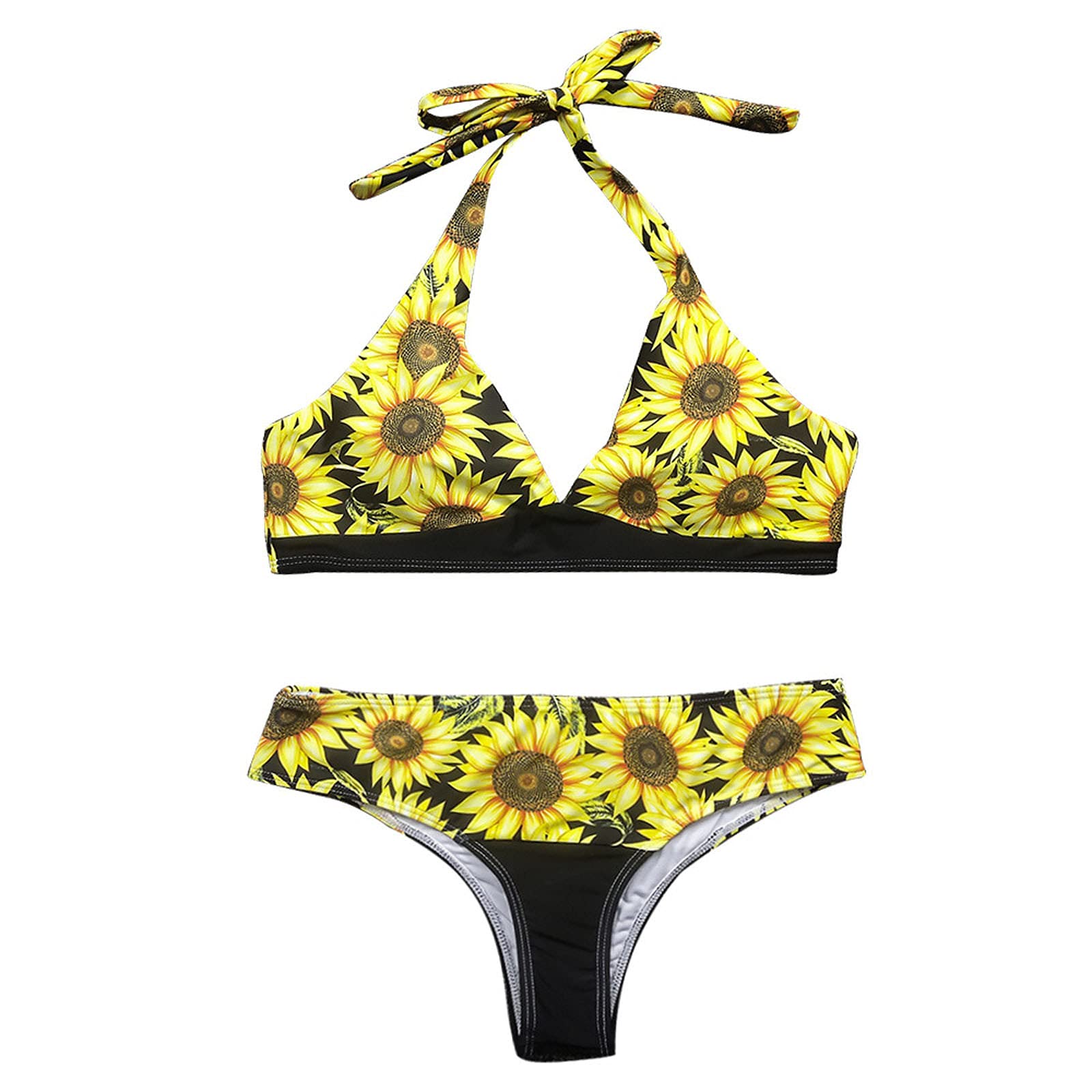 Sexy Printed V-Neck Halter Bikini Set for Women - Summer Beach Swimwear with Adjustable Ties | Perfect for Pool Parties, Vacations & Tropical Getaways