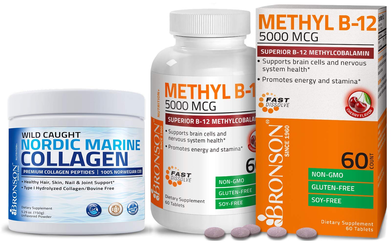 Premium Hydrolyzed Marine Collagen Peptides Powder with 5000mcg Methyl B12 (Methylcobalamin) - Supports Skin, Hair & Joint Health - Ideal for Smoothies, Coffee & Post-Workout Recovery