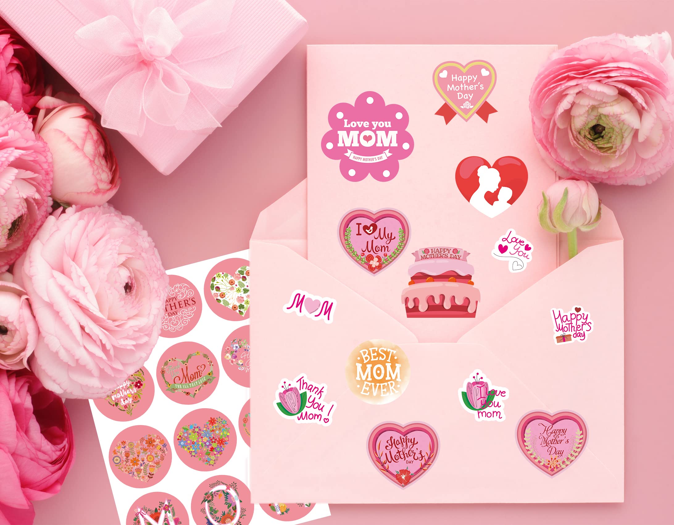 Funnlot 348PCS Happy Mother's Day Stickers for Kids - DIY Envelope, Card, Box & Party Decorations - Perfect for Classroom Crafts, Scrapbooking & Gift Wrapping