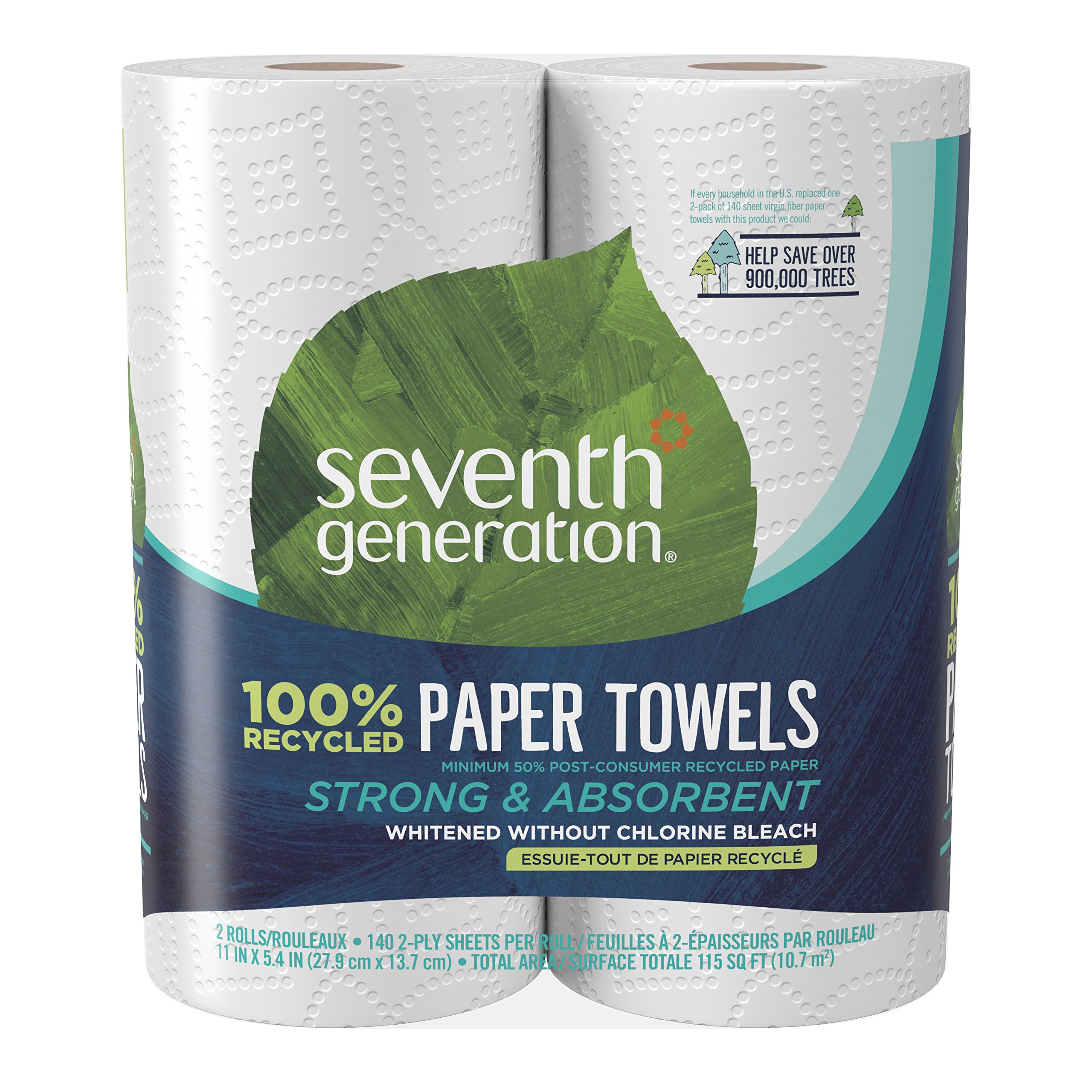 Seventh Generation 100% Recycled Paper Towels, 2-Ply, 2-Count (Pack of 12) | Eco-Friendly Kitchen & Cleaning Supplies for Home & Office Use