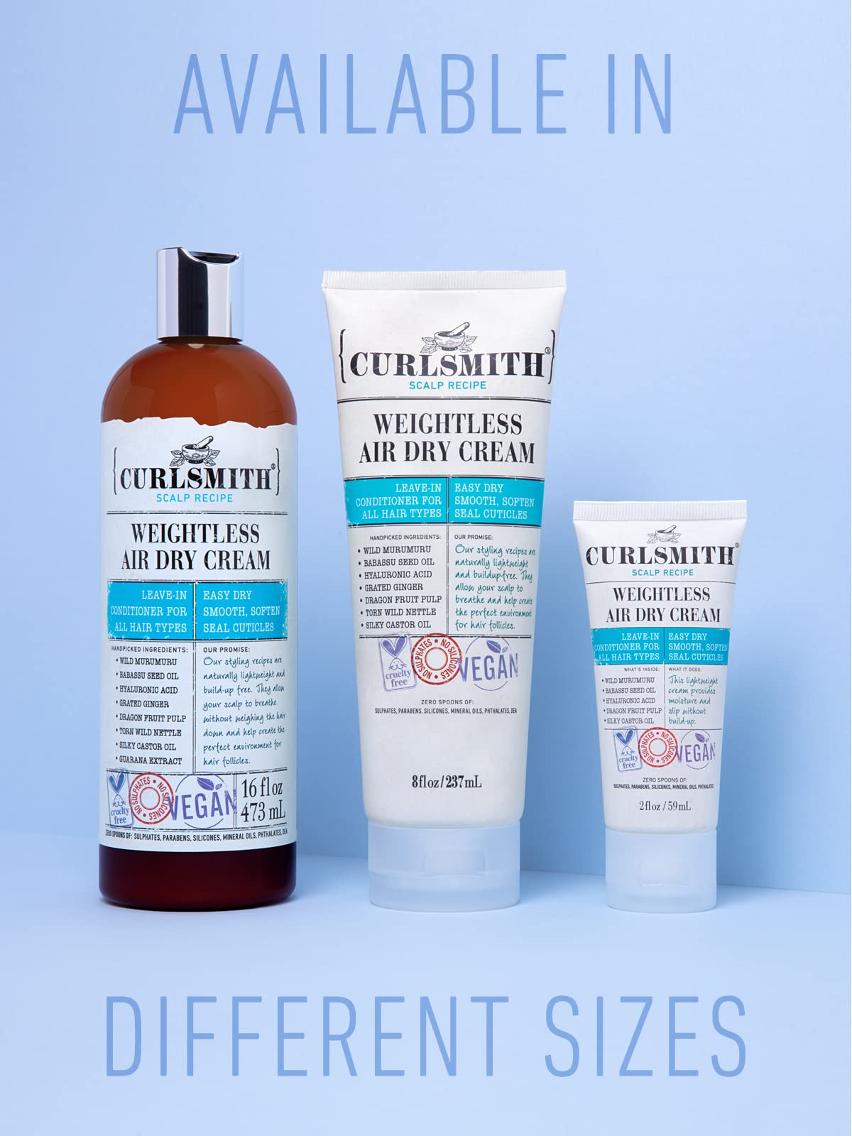 CURLSMITH Weightless Air Dry Cream - Vegan Leave-In Conditioner for All Hair Types, Smooths & Defrizzes Hair - Perfect for Natural, Curly & Wavy Hair Care Routine