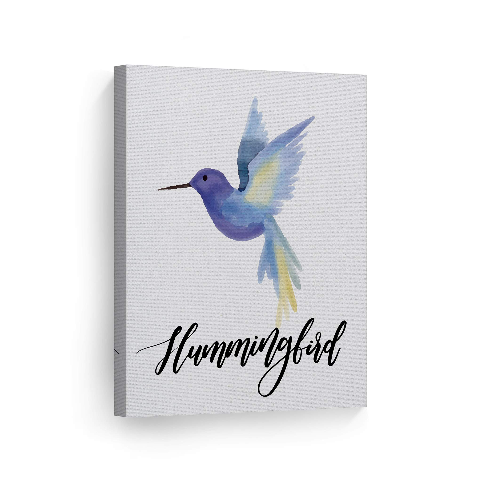 Smile Art Design Cute Hummingbird Watercolor Painting - White Background Canvas Print - Kids Room Decor, Nursery Wall Art, Baby Room Decor - Ready to Hang (12x8 inches) - Made in USA - Perfect for Nursery, Bedroom, Playroom & Gift Giving
