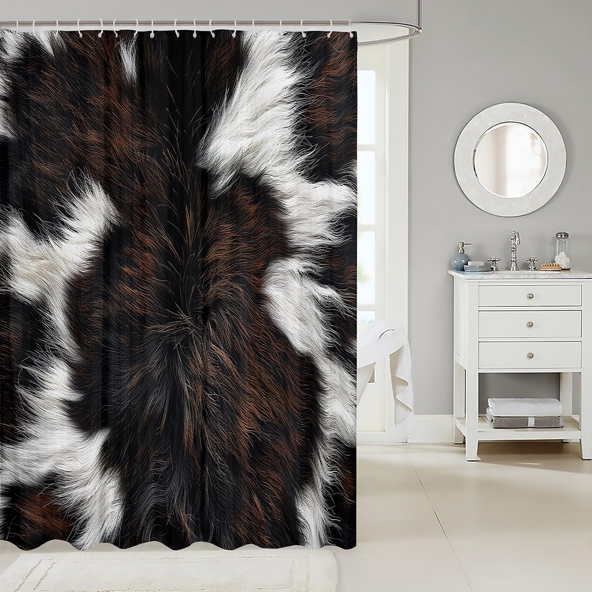 Cow Print Shower Curtain Set - 72x72 Inch Black & White Cowhide Pattern Waterproof Bathroom Curtain for Farmhouse, Kids & Adults - Perfect for Bathroom Decor, Themed Parties & Rustic Home Styling