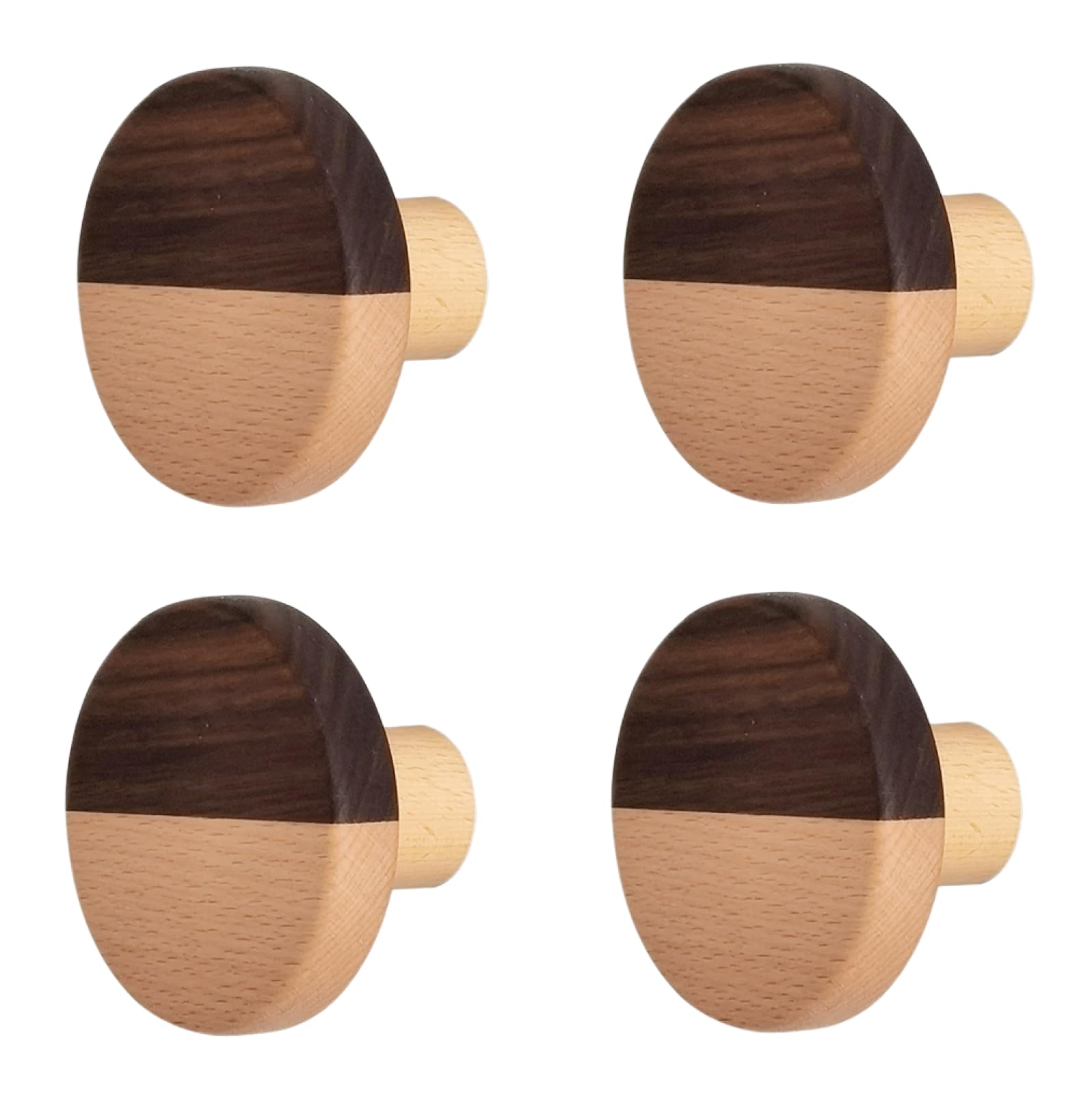 4 Pack Solid Wood Cabinet Knobs & Drawer Pulls - Cute Semi-Circular Handles for Wardrobe, Dresser & Kids Room Furniture (5cm Diameter, Two-Tone Color) - Perfect for Nursery, Closet & DIY Furniture Upgrade