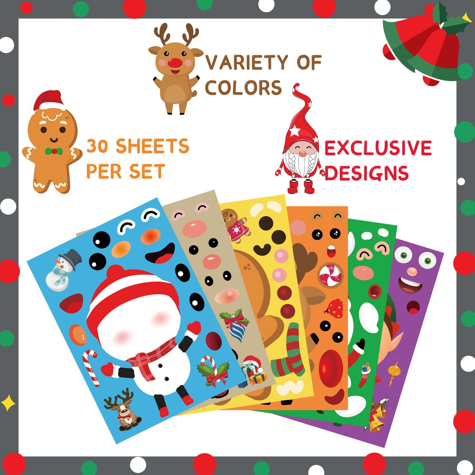 Funnlot 30PCS Christmas Stickers for Kids - DIY Holiday Sticker Craft Kit, Fun Christmas Activities & Games for Toddlers - Perfect for Holiday Cards, Gift Wrapping & Classroom Decorations