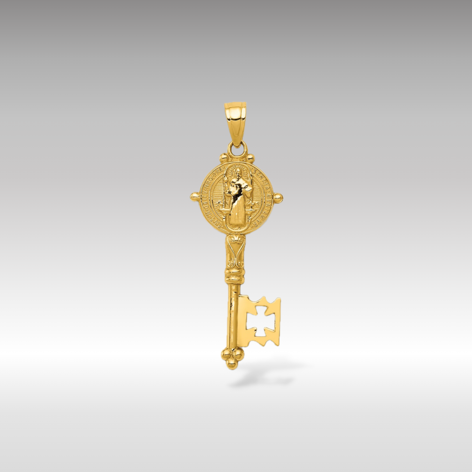 St. Benedict Key Pendant - 14K Gold Double Sided Religious Necklace Charm for Protection | Model K6357 | Perfect for Gifts, Prayer & Spiritual Jewelry Collection