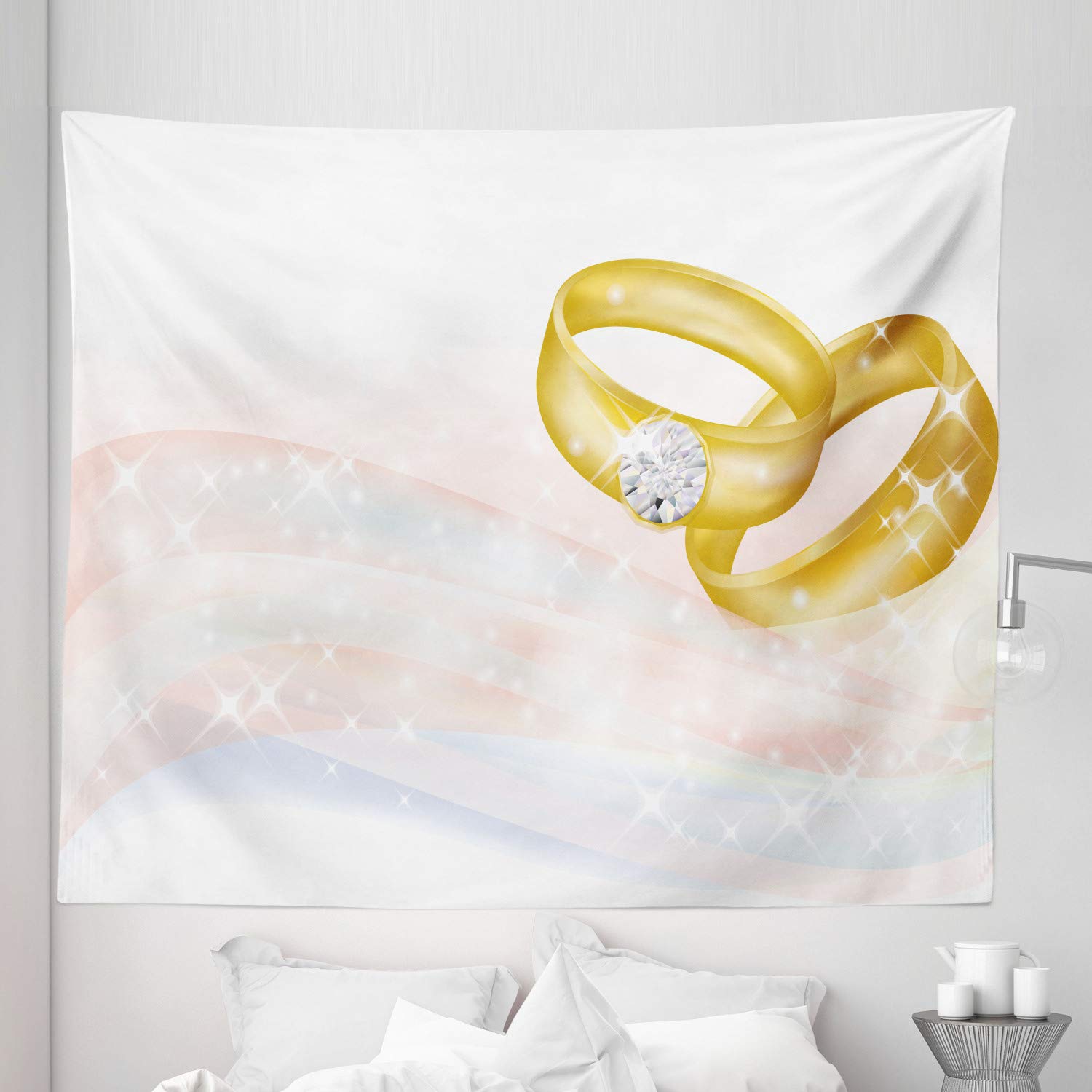 Ambesonne King Size Wedding Tapestry - Romantic Abstract Wedding Rings Design - 104