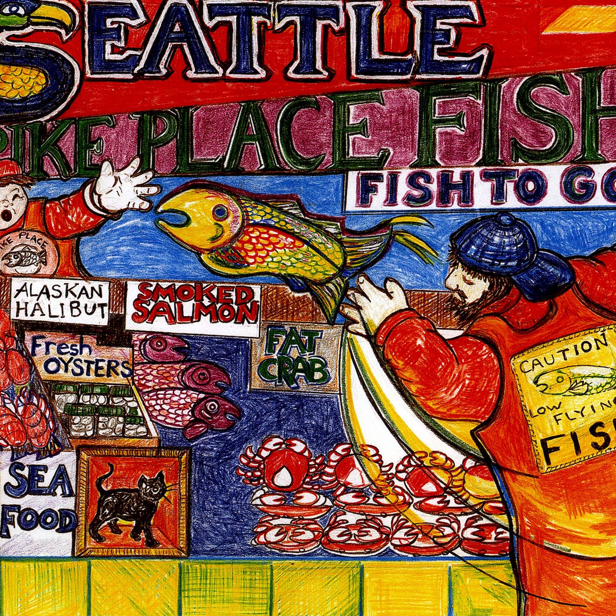 Seattle Fish Market Square Sticker 3