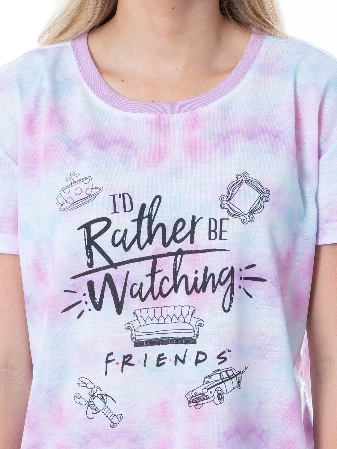INTIMO Friends TV Show Logo Women's 'Rather Be Watching' Sleep Jogger Pajama Set - Cozy Lounge Wear for TV Nights & Relaxation at Home