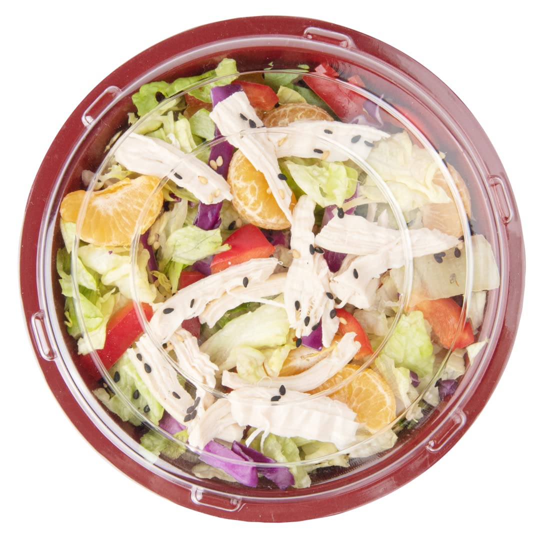 Restaurantware 18oz Disposable Food Containers - 200 Pack Salad Bowls with Lids, Microwave Safe Black & Red Plastic To-Go Bowls | Perfect for Asian Cuisine, Picnics, Takeout, Catering & Meal Prep