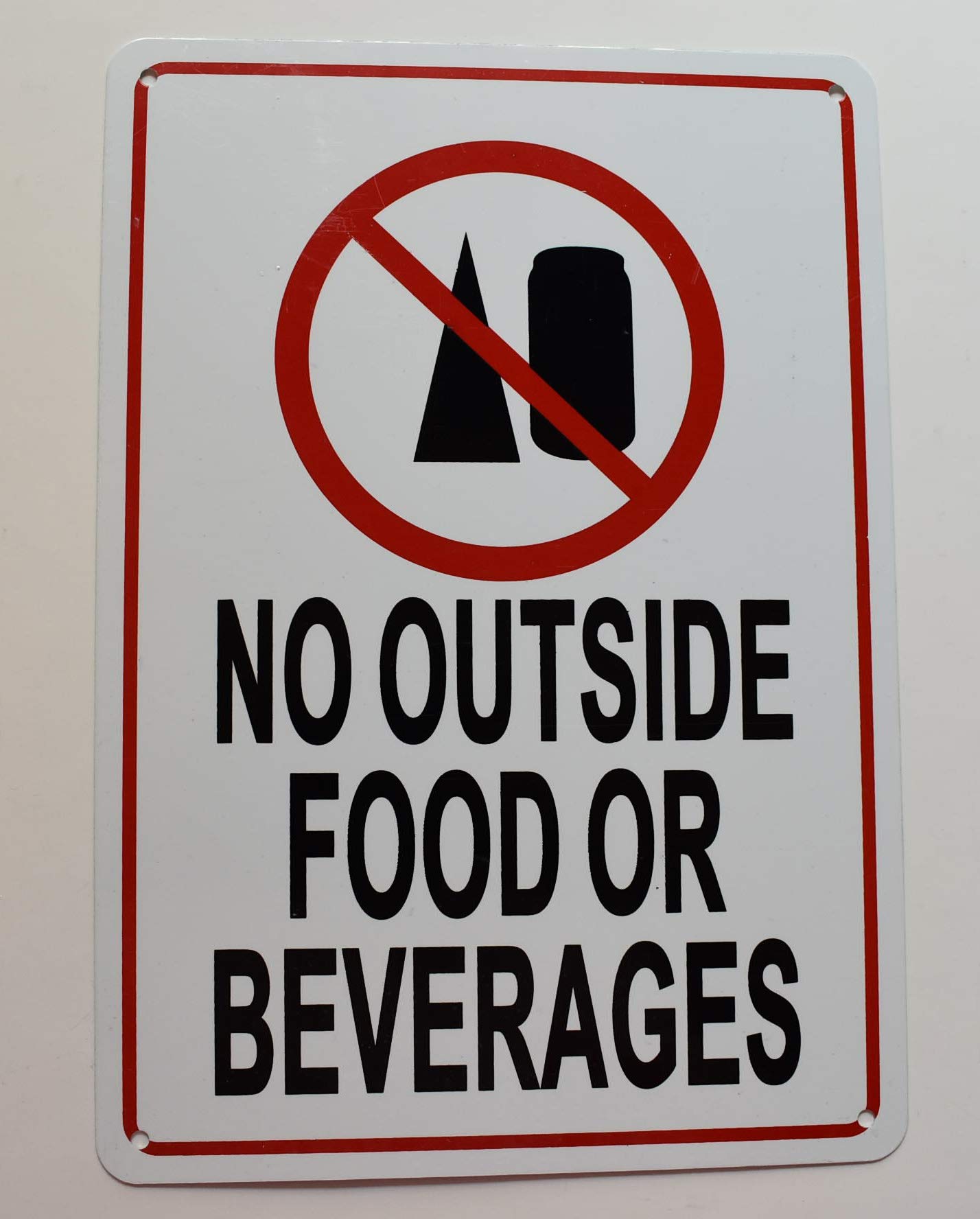 NO Outside Food OR Beverages Sign - 7x10 Inches, White - Perfect for Restaurants, Cafes, and Office Break Rooms