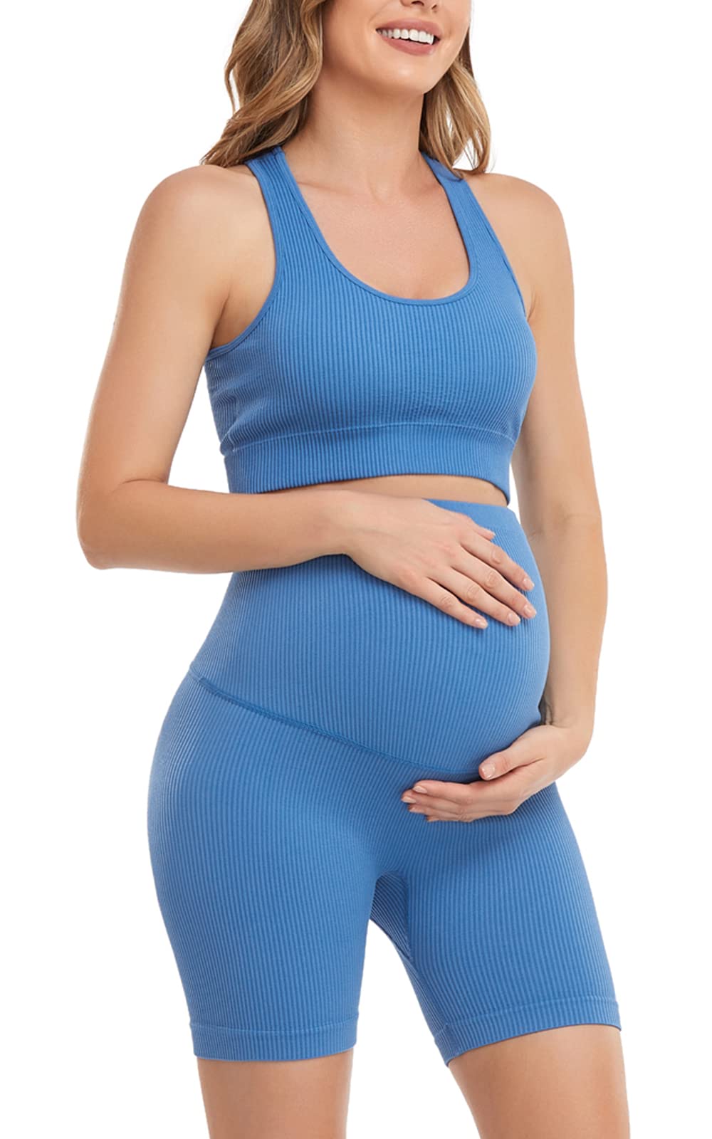 Women's Maternity 2-Piece Outfit Set - Comfortable Nursing Bra & Stretchy Shorts for Pregnancy - Yoga, Workout & Lounge Wear - Perfect for Prenatal Exercise, Relaxing at Home & Breastfeeding