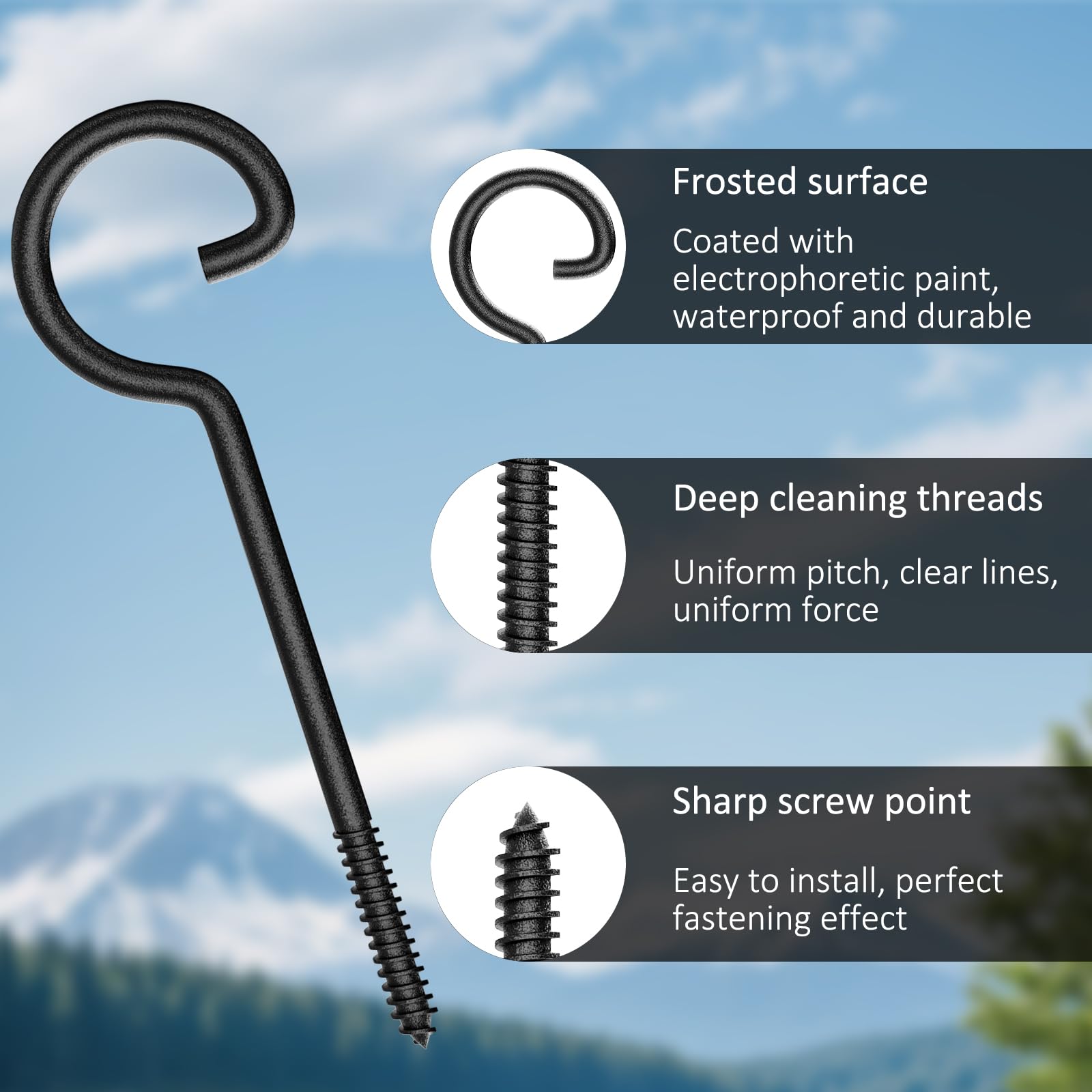 10Pcs 6-Inch Heavy Duty Screw Hooks for Hanging - Durable Ceiling Hooks for Christmas Lights, Curtains, Kitchen, Plants (Indoor/Outdoor Use) - Perfect for Home Decor, Garden & Holiday Lighting