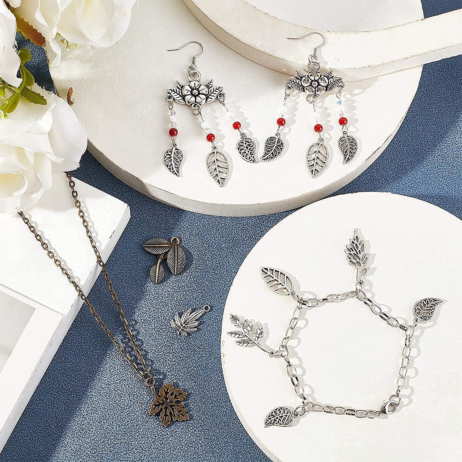 150pcs Antique Silver Tibetan Alloy Leaf Charms - 15 Styles Filigree Metal Pendants for Jewelry Making, DIY Bracelets & Necklaces | Perfect for Spring & Fall Fashion Accessories, Boho Jewelry Crafting, Nature-Inspired Designs