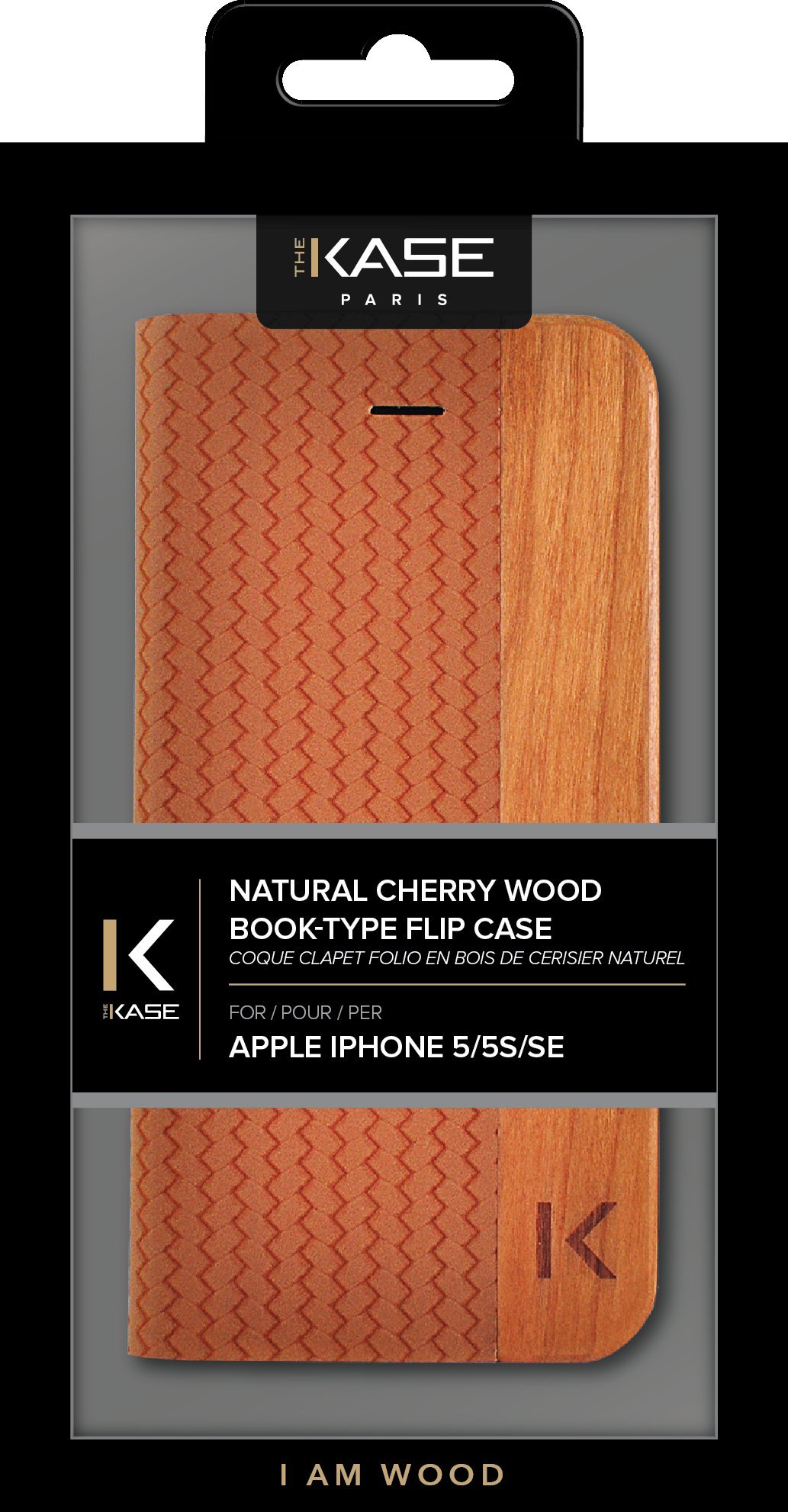 Premium Wooden Notebook Style Phone Case for iPhone 5/5S/SE - Brown Cherry Wood with Cherry Blossom Design | Slim Protective Cover | Perfect for Work, School & Travel