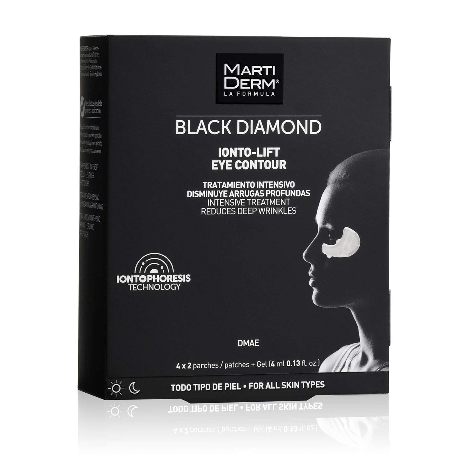 Martiderm Black Diamond Ionto-lift Eye Contour Patches (4x2 Patches + 4ml Gel) – Anti-Aging Treatment for Dark Circles & Puffiness – Perfect for Night Routine & Travel Skincare