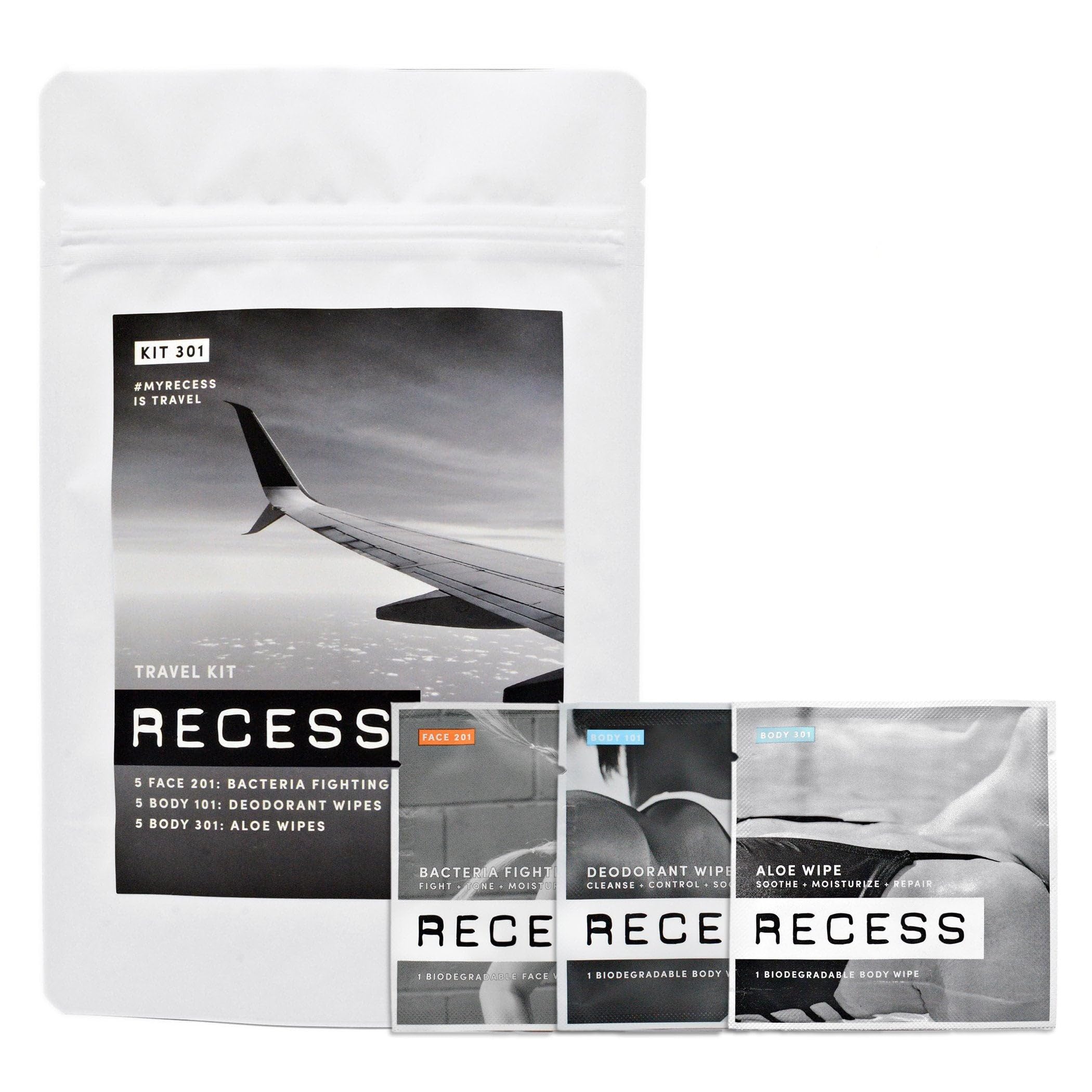 MyRecess Antibacterial Wipes Travel Kit - 30 Count Aloe Vera Sanitizing Wipes for On-The-Go Hygiene | Perfect for Airplanes, Gym Bags & Office Desks