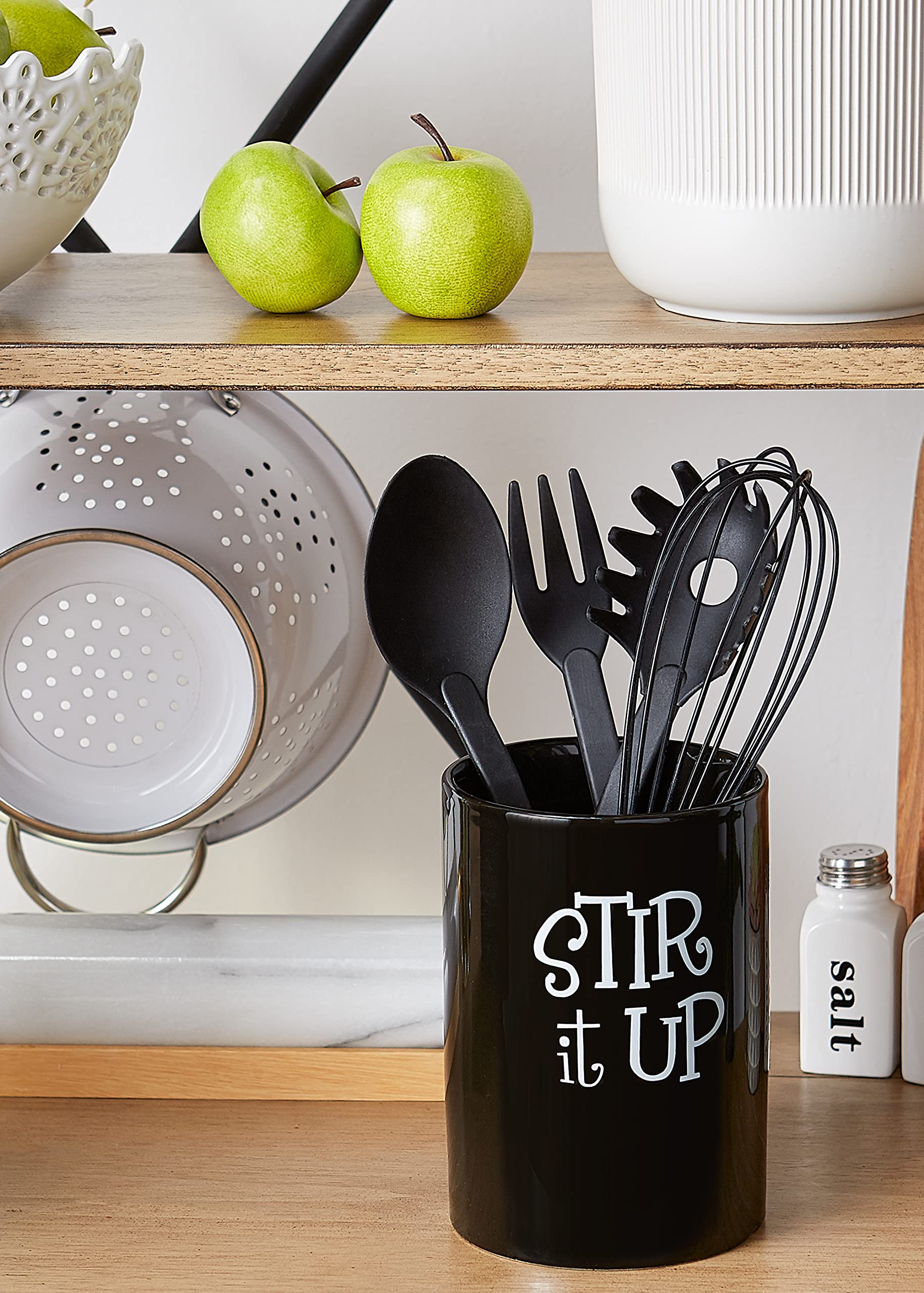 Vintage Ceramic Utensil Holder - DII Retro Kitchen Accessories Set, Black | Perfect for Farmhouse, Rustic & Country Style Kitchens