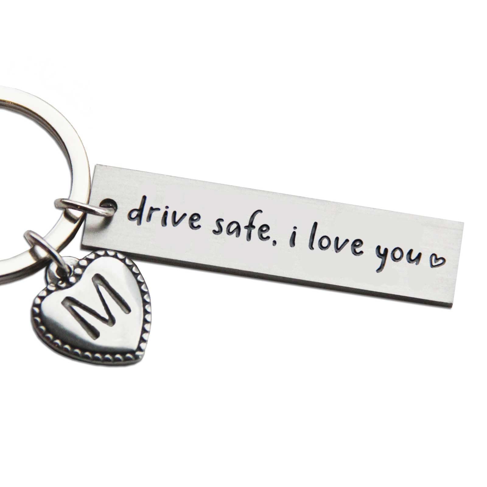 Personalized Initial Stainless Steel Keychain - Drive Safe I Love You Engraved Gift for Boyfriend, Valentine's Day Present, New Driver First Car Key Chain | Perfect for Anniversary, Graduation & Special Occasions