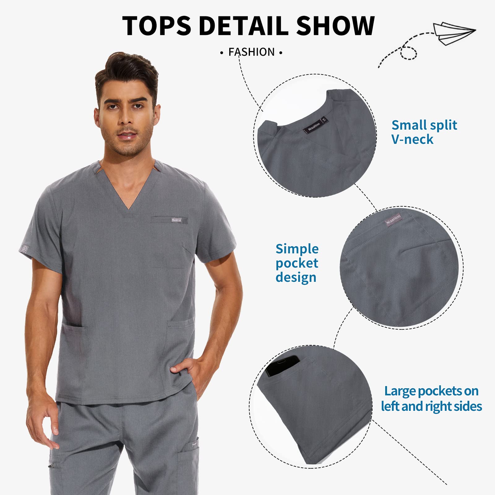 VIAOLI Men's Scrubs Set - V-Neck Top & Jogger Pants with 8 Pockets | Medical Uniforms for Nurses & Healthcare Professionals | Comfortable Workwear for Hospitals & Clinics
